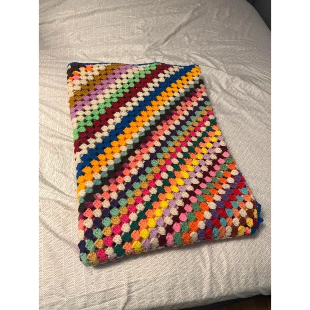 Vintage Multicolor Crochet Afghan 70x44 Granny Square Blanket Handmade Boho Thro - Picture 7 of 8